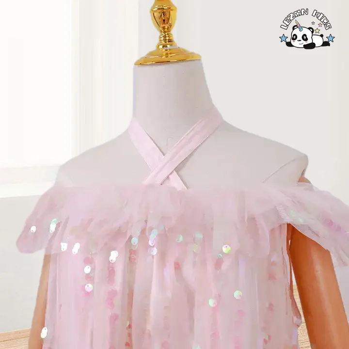 LEZONKIDS - OEM Girls Formal Dress Kids Lace Party  Evening Party Princess Dress Sequin Mesh Dress For Kids